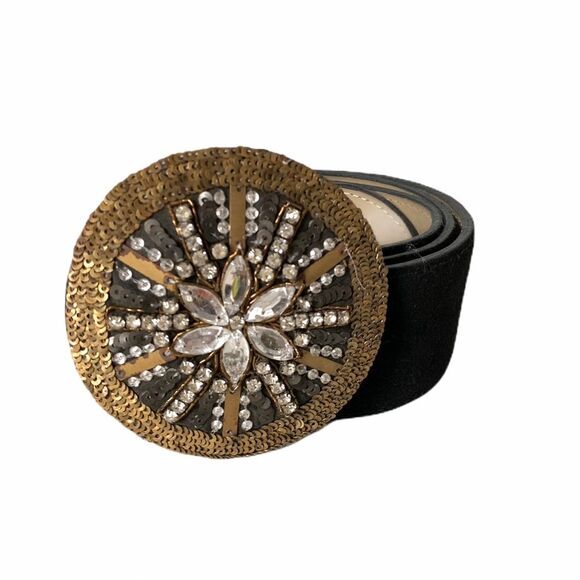 Vintage Accessories - Vintage Black Suede rhinestone sequin belt